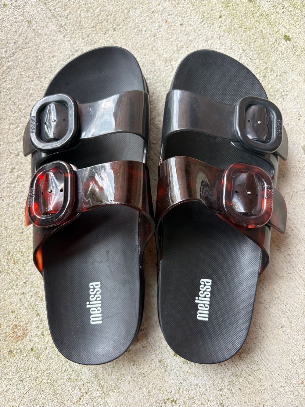 Melissa Black and Tortoiseshell Double Strap Slide Sandals